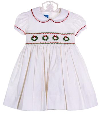 Anavini Girls Red Holiday Liberty Floral Print Smocked Dress - Red Ruffle Collar main image 1