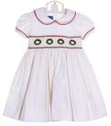 NEW Anavini White Cotton Pincord Smocked Dress with Embroidered Wreaths