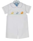 NEW Anavini White Cotton Smocked Shortall Set with Embroidered Bunnies