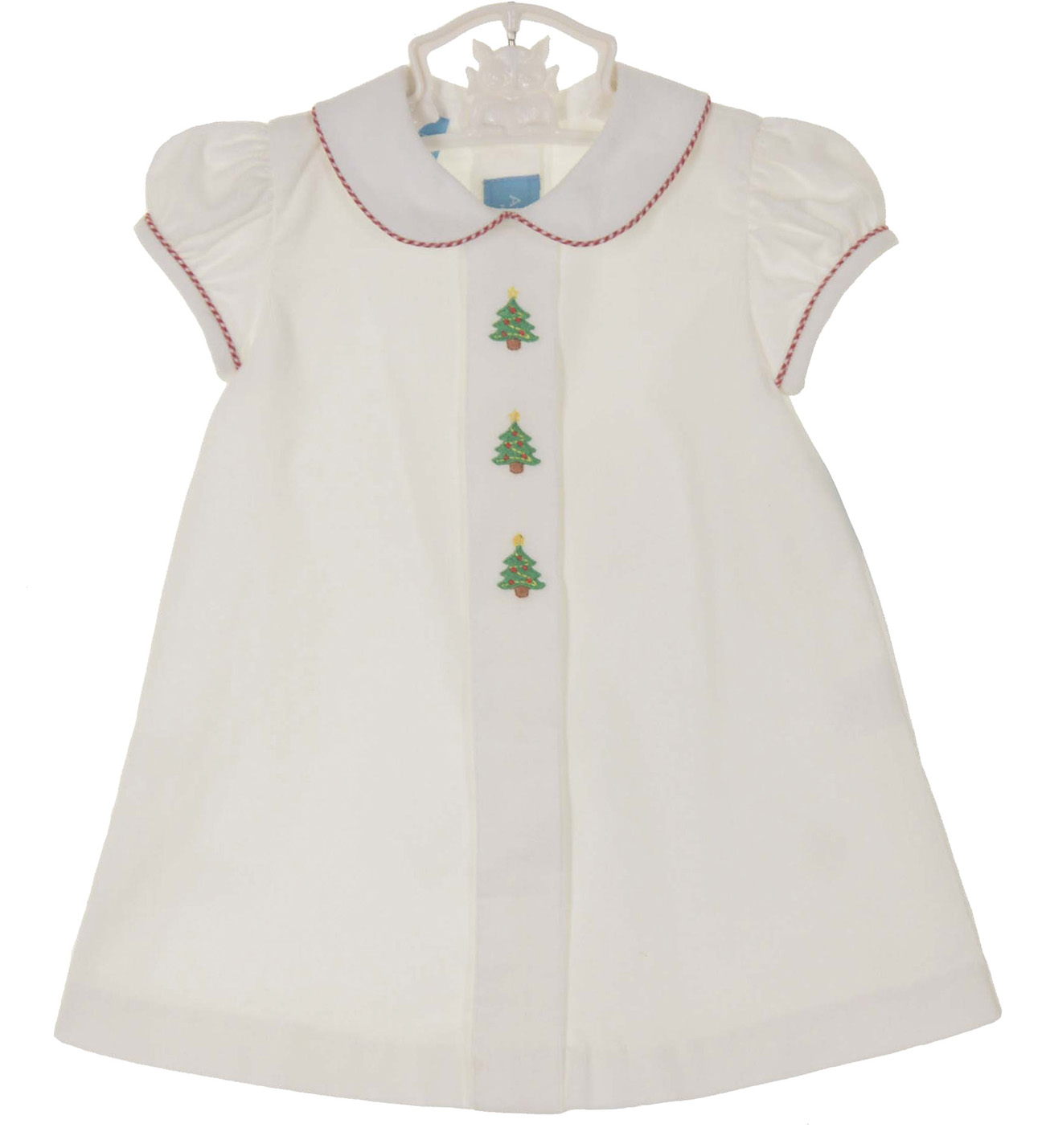 Anavini white soft cotton corduroy dress with embroidered Christmas