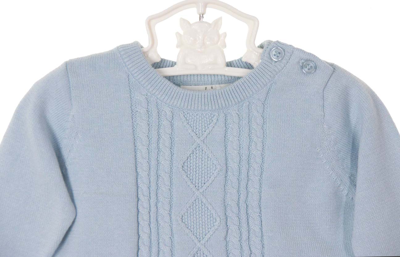 Angel Dear blue soft cotton cable knit sweater and footed pants set