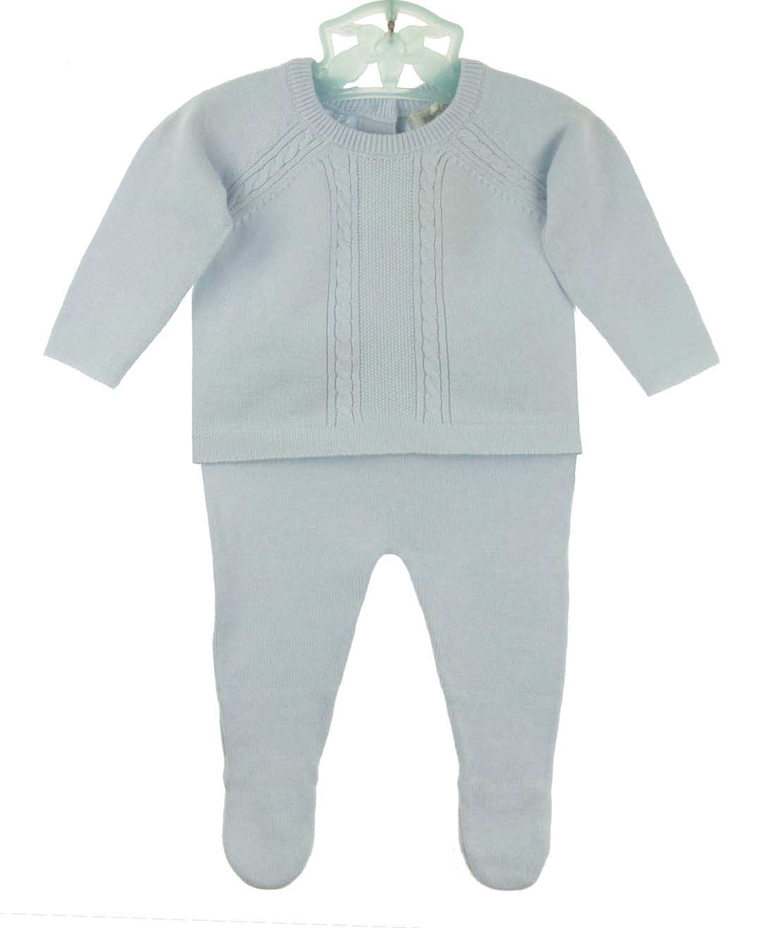 NEW Angel Dear Blue Soft Cotton Knit Baby Sweater Set with Cable