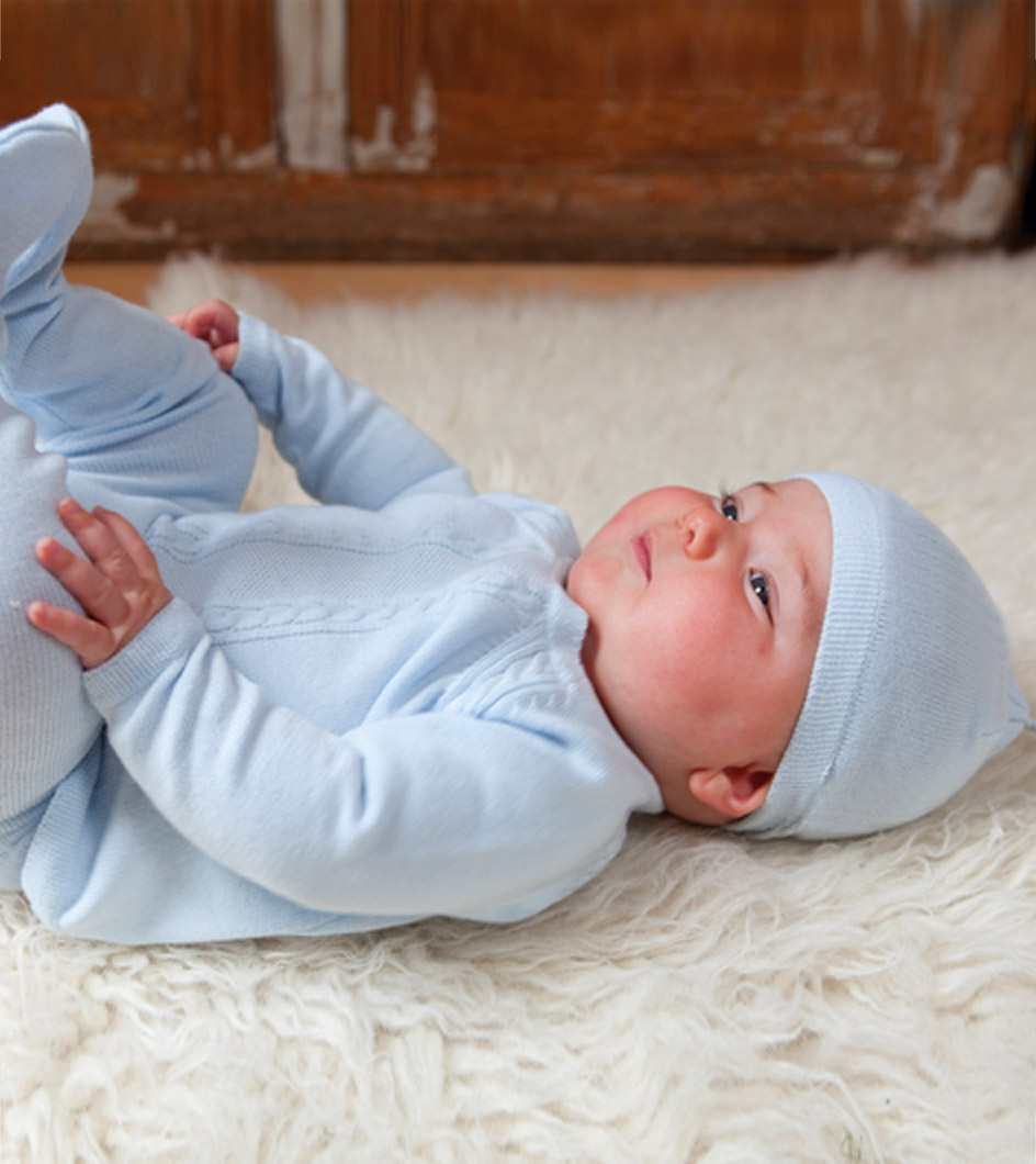 NEW Angel Dear Blue Soft Cotton Knit Baby Sweater Set with Cable