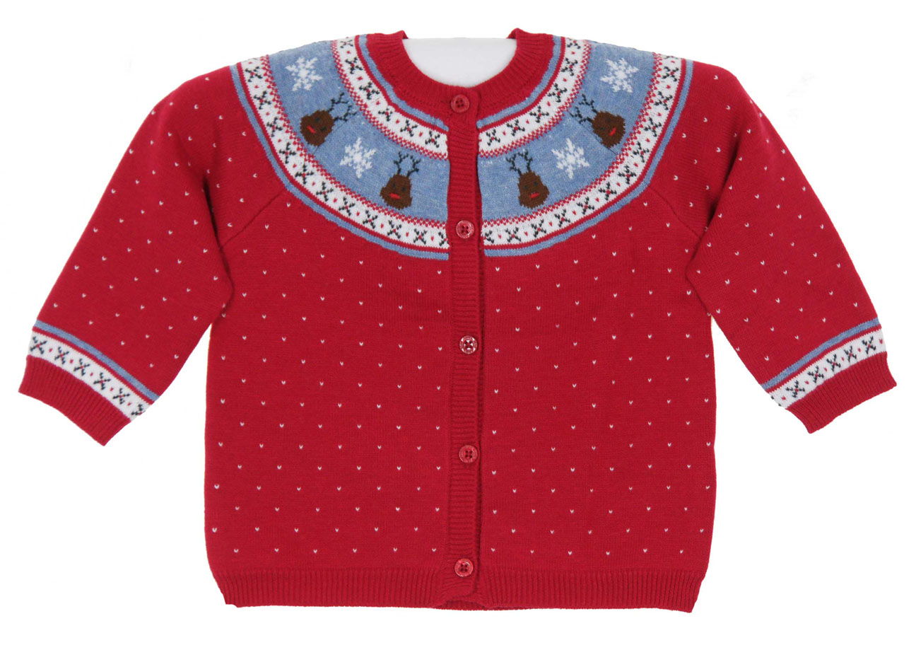 NEW Angel Dear Red Cotton Cardigan Sweater with Reindeer