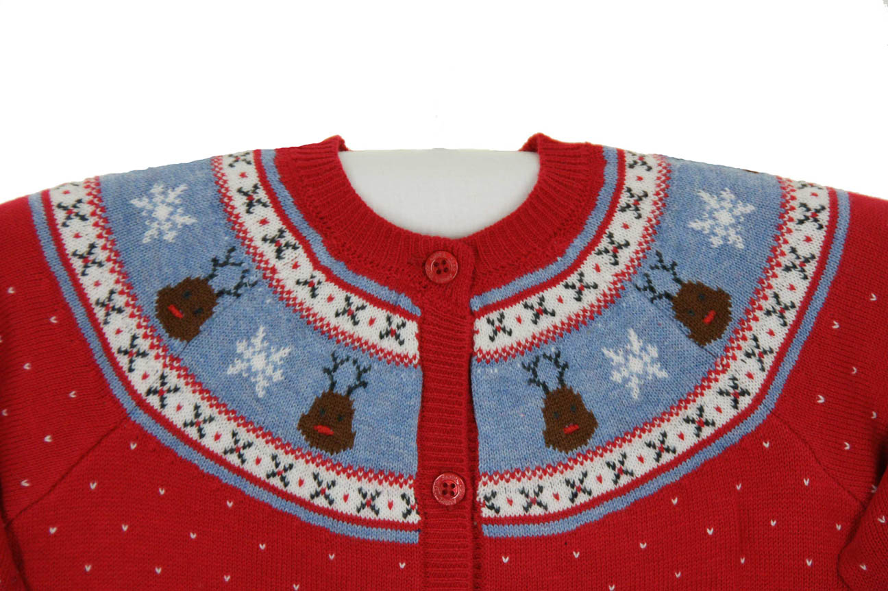 NEW Angel Dear Red Cotton Cardigan Sweater with Reindeer