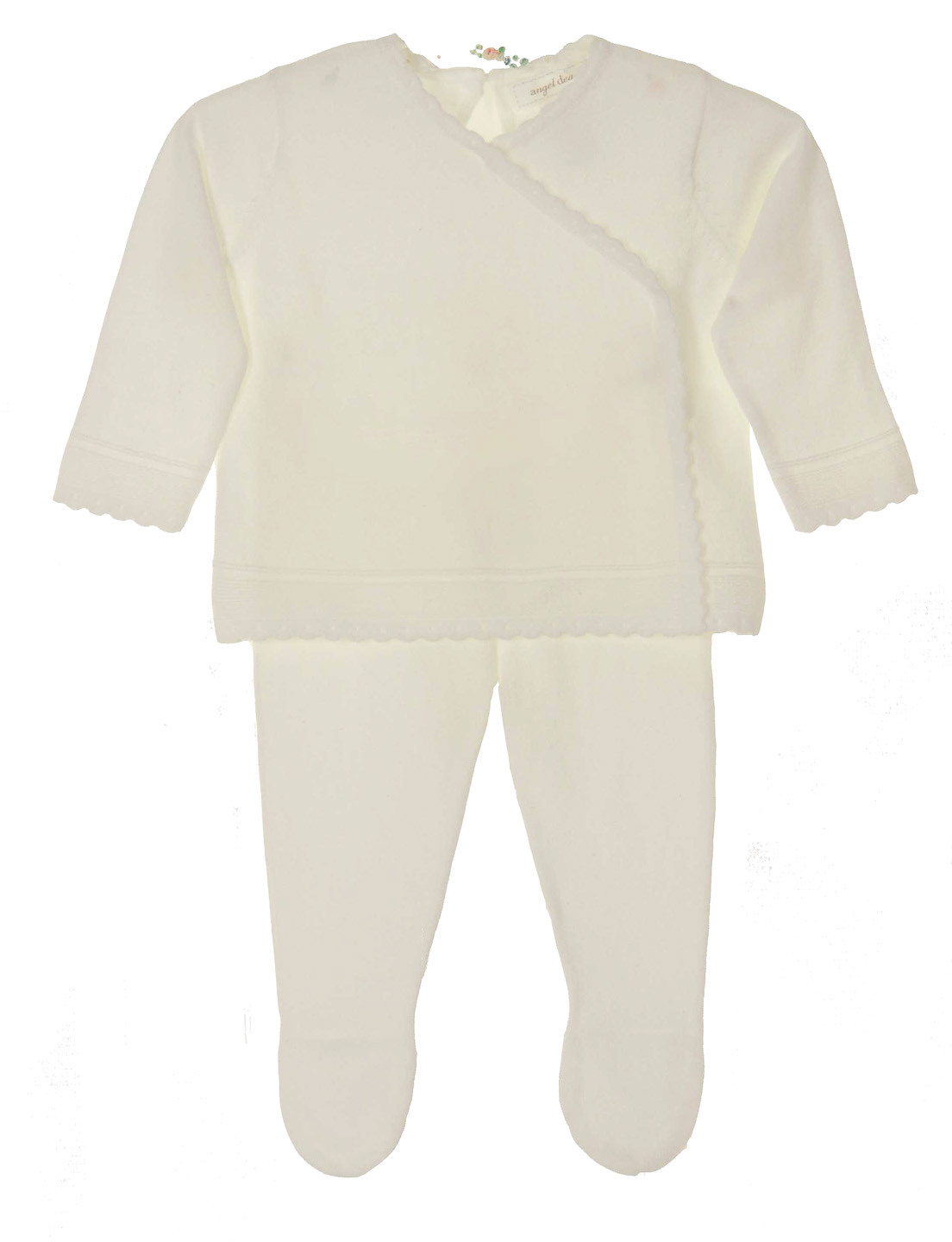 Angel Dear ivory soft cotton knit sweater and footed pants set,ivory