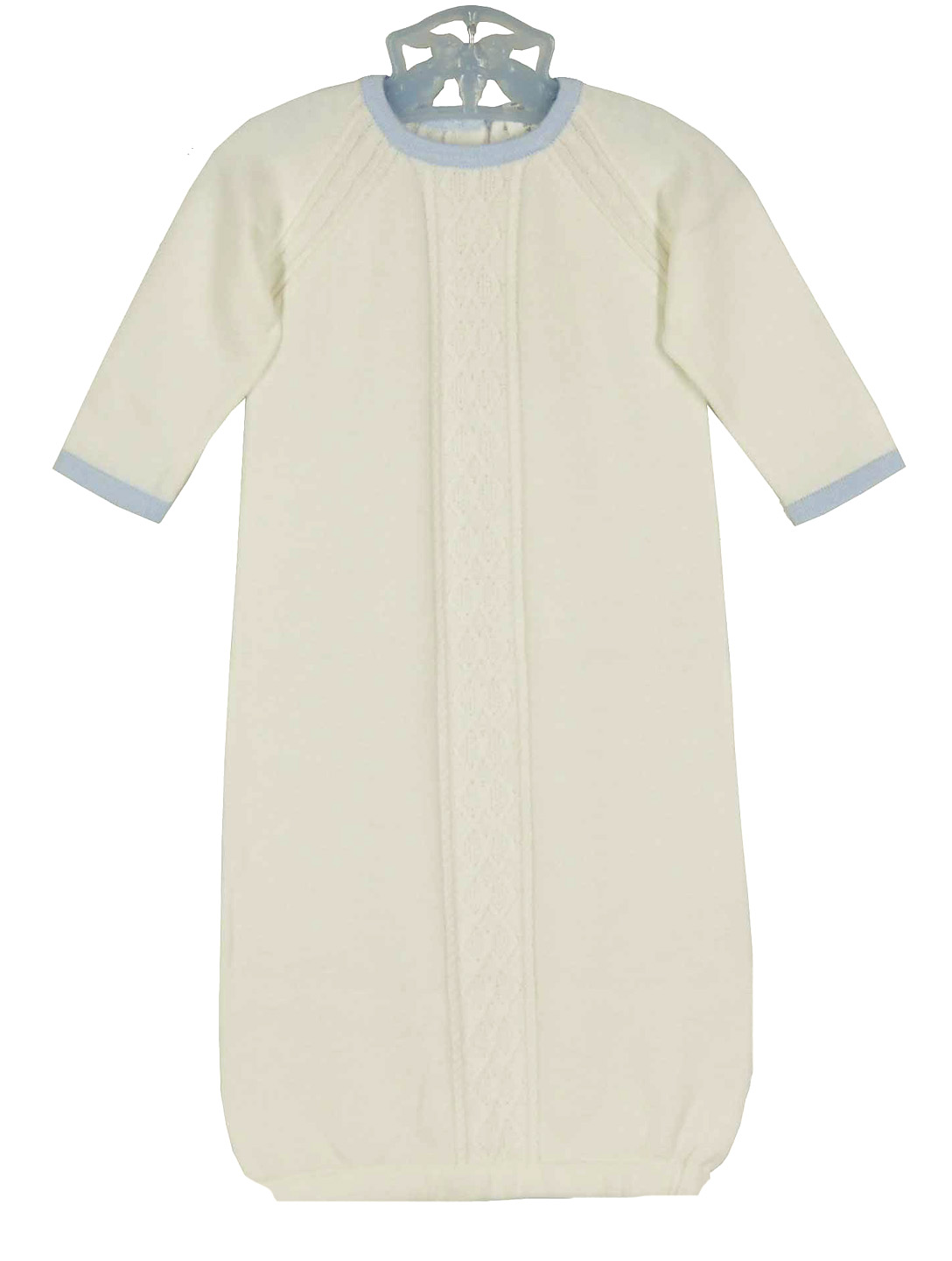 NEW Angel Dear Pale Ivory Cotton Knit Gown with Blue Trim