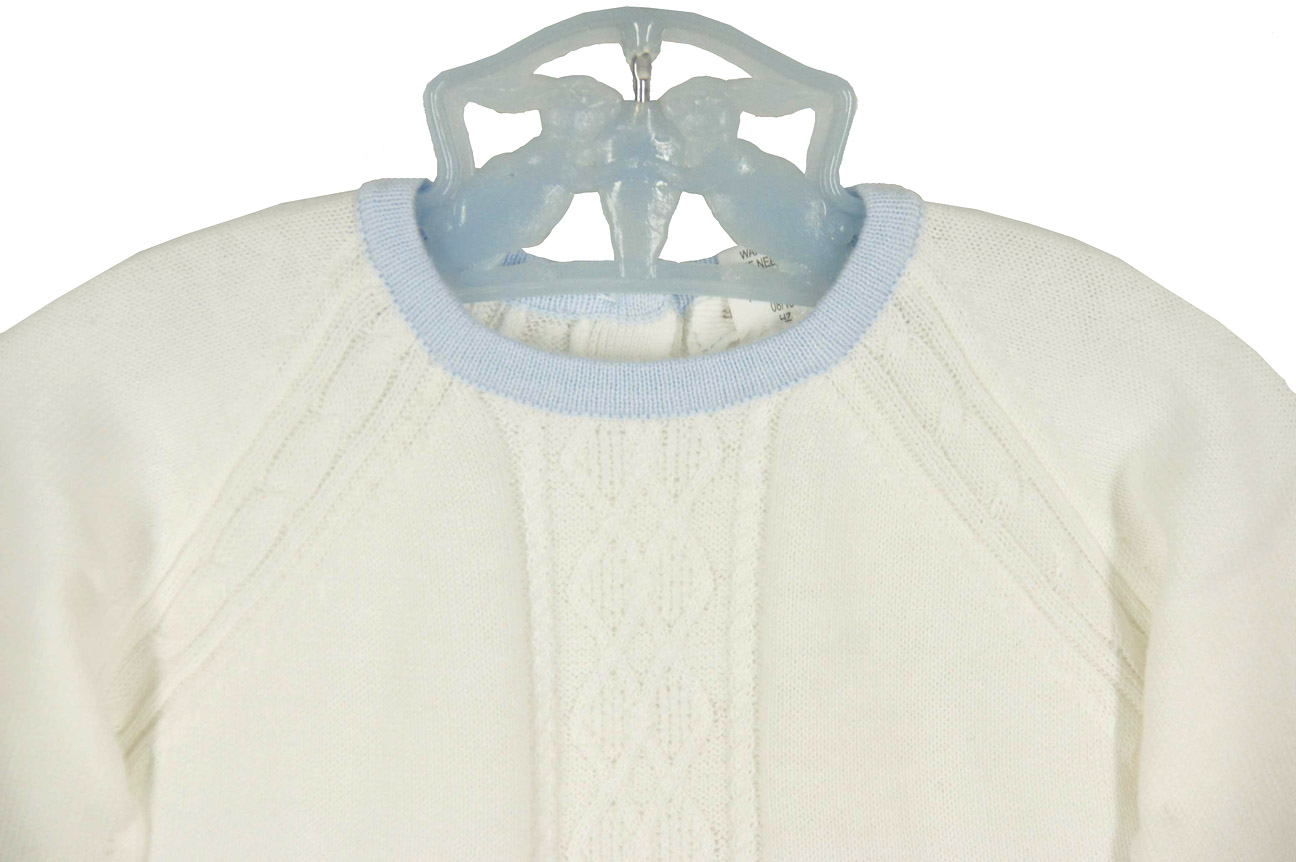 NEW Angel Dear Pale Ivory Cotton Knit Gown with Blue Trim