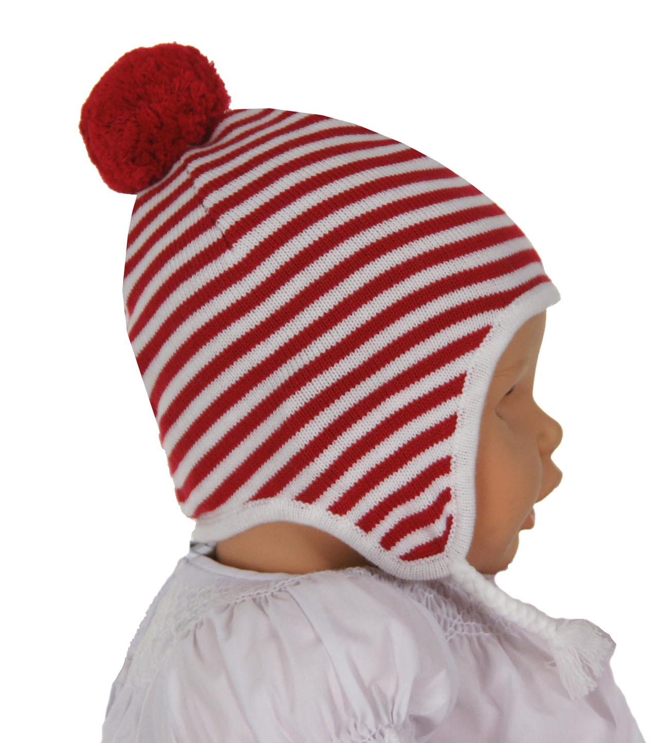 Angel Dear red and white striped cotton knit baby hat