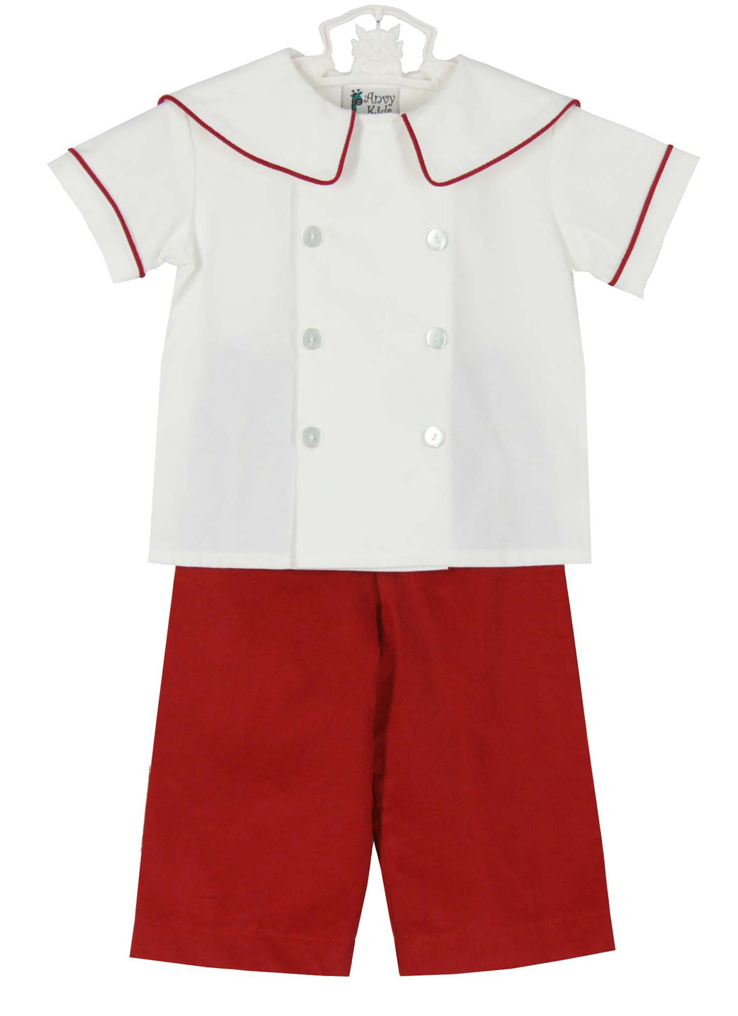 Anvy Kids red and white cotton corduroy pants set,red and white