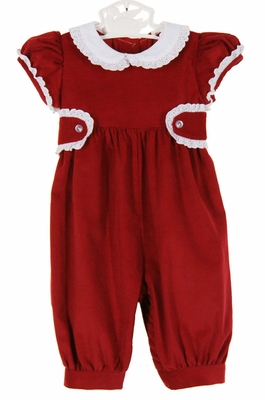Anavini Couture Baby Boys Red Corduroy Short Romper - White Collar main image 1