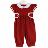 Anvy Kids red cotton corduroy dress with white lace trimmed