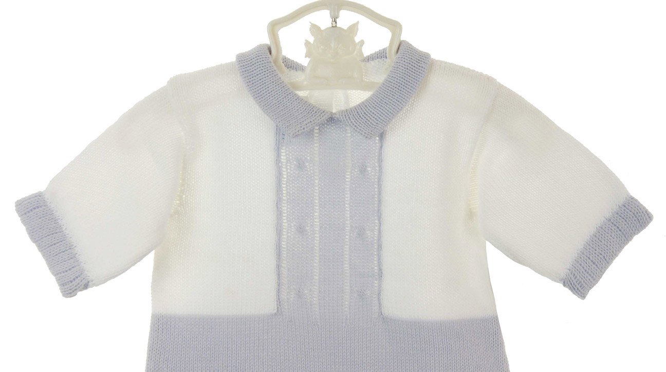 Baby's Trousseau blue cotton knit romper and hat set,blue cotton knit