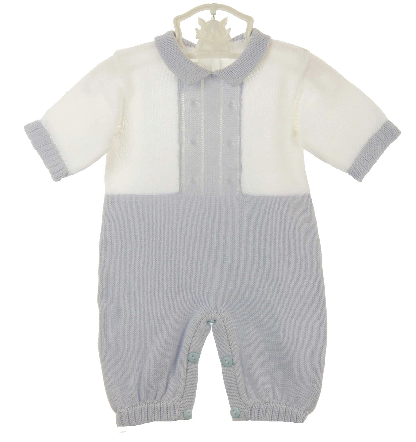 Baby's Trousseau blue cotton knit romper and hat set,blue cotton knit