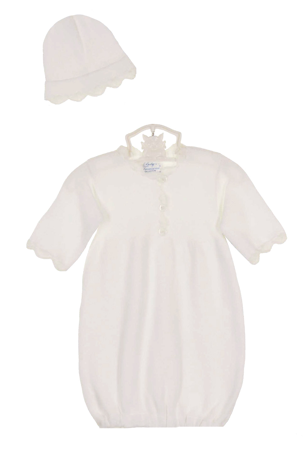 Baby's Trousseau white cotton knit gown with matching hat,baby boys