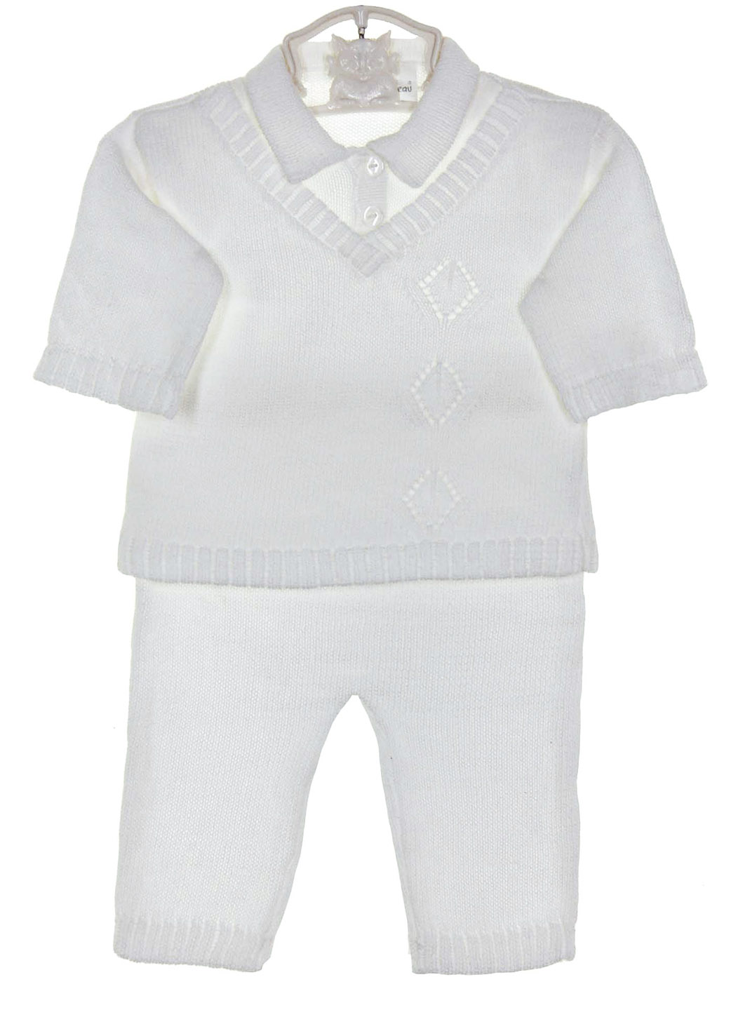 Baby's Trousseau white cotton knit pants set with matching hat,baby
