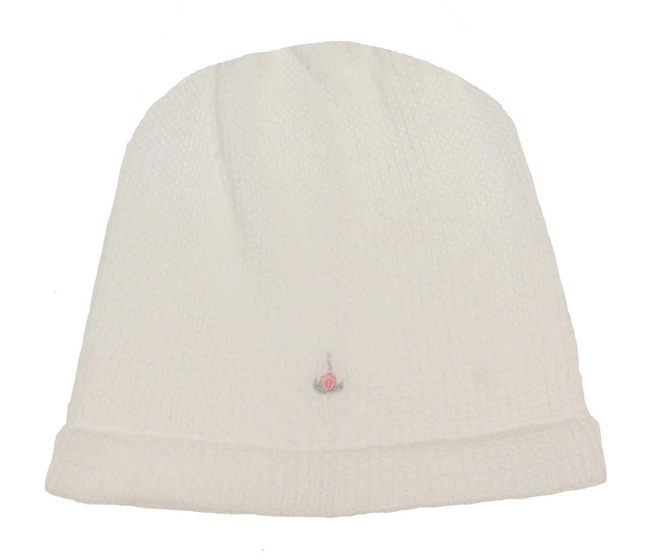 Baby's Trousseau white cotton knit romper and hat set with pink