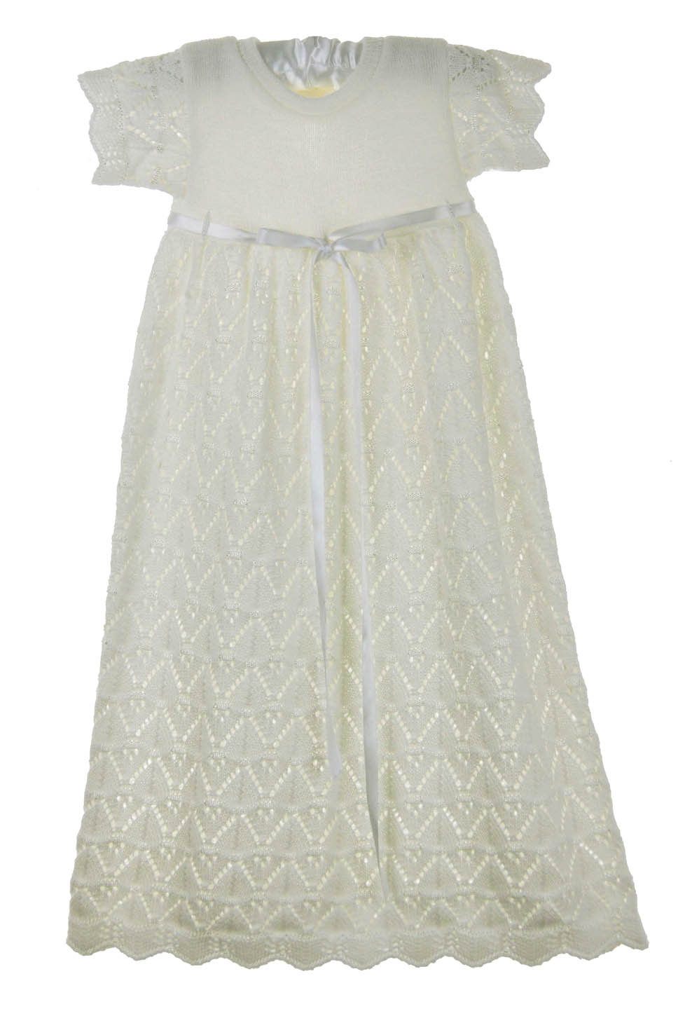 Baby's Trousseau white knit baby gown,white knit christening gown for
