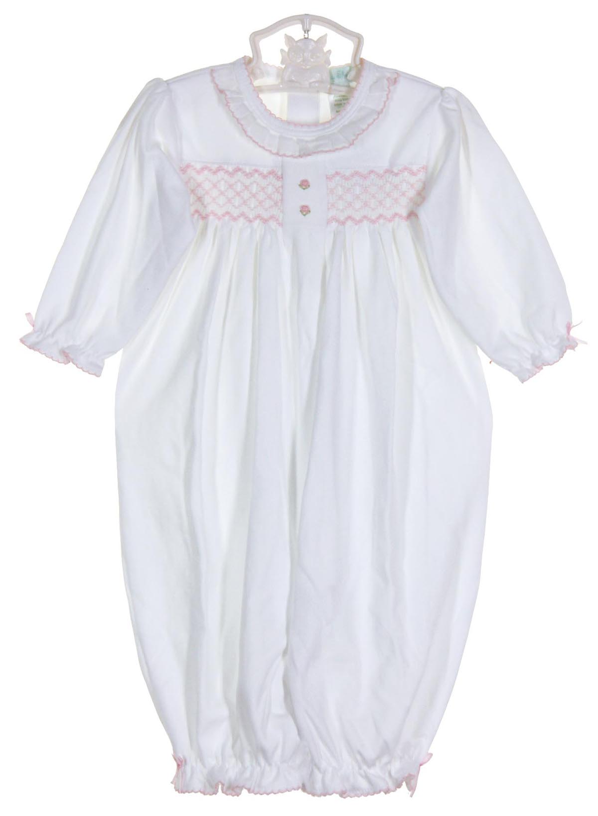 newborn pima cotton daygown,smocked newborn gown,smocked newborn gown