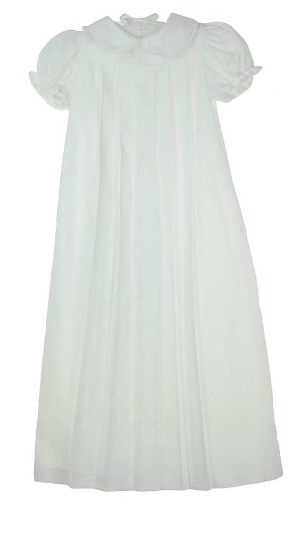 White Organza Pleated Christening Gown w/ Matching Bonnet