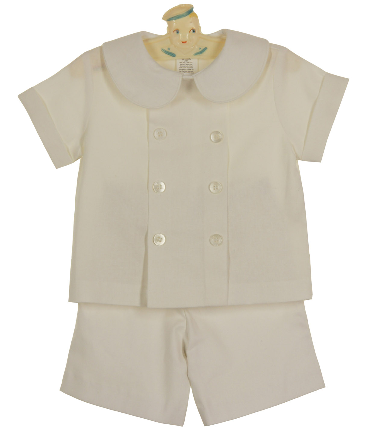 Bailey Boys candlelight linen blend double breasted shorts set,ivory