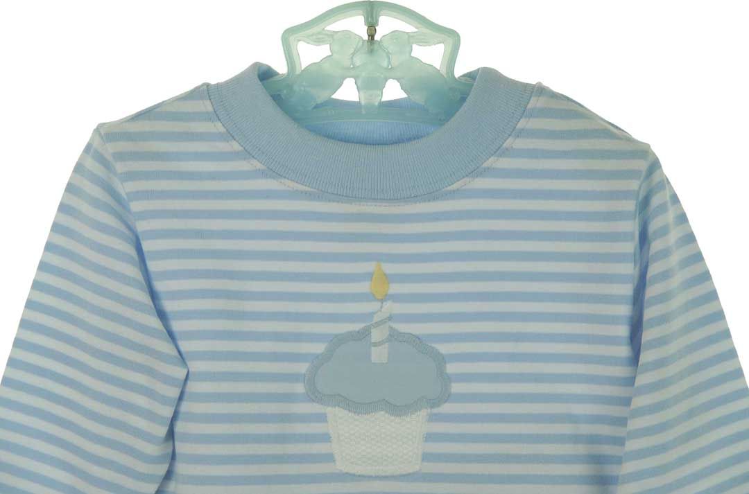 Bailey Boys blue striped pajamas with cupcake applique,baby boys