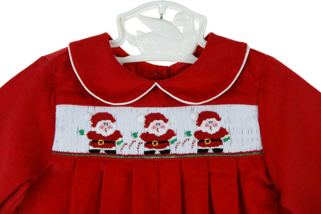 Bailey Boys red smocked romper,brother sister matching Christmas