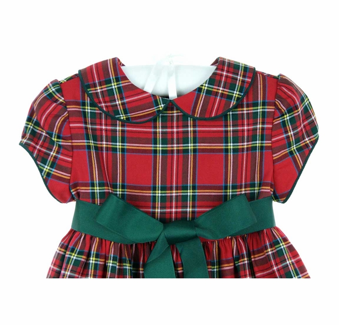 green emerald velvet dress Baby Girls Green Tartan Plaid Short Dress 12M / Girl main image 1