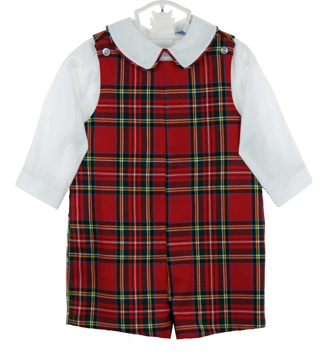 Bailey Boys red tartan plaid shortall and shirt set,red tartan plaid