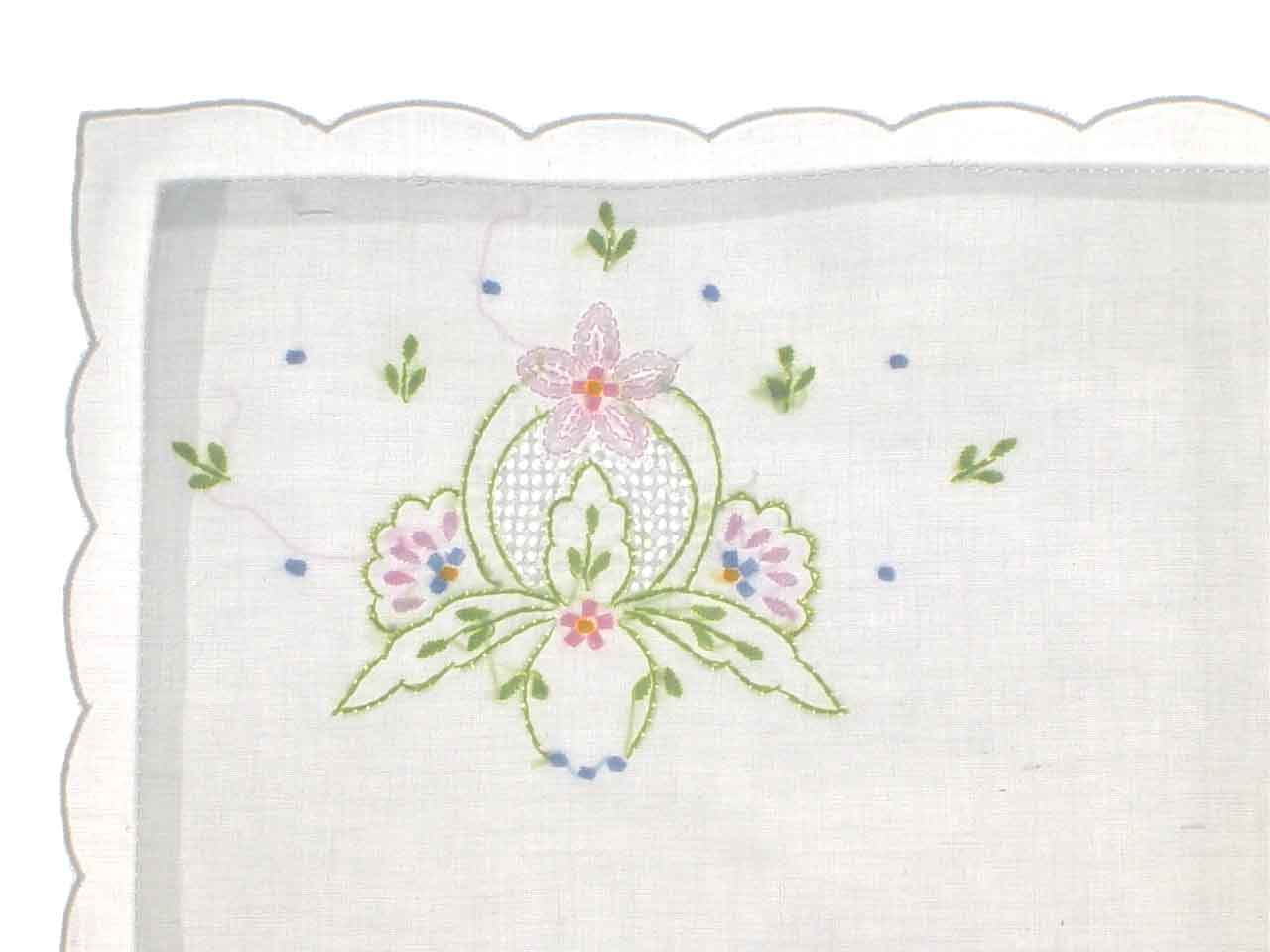 NEW Batiste Baby Pillowcase with Pink and Green Embroidery and Openwork