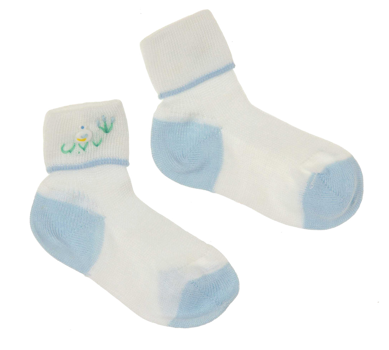 Carlino blue and white baby socks with ducks,blue and white cotton socks for baby girls,blue and
