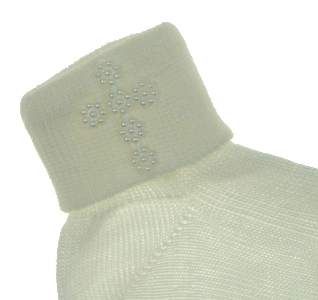 NEW Carlino Ivory Christening Socks with Pearl Cross