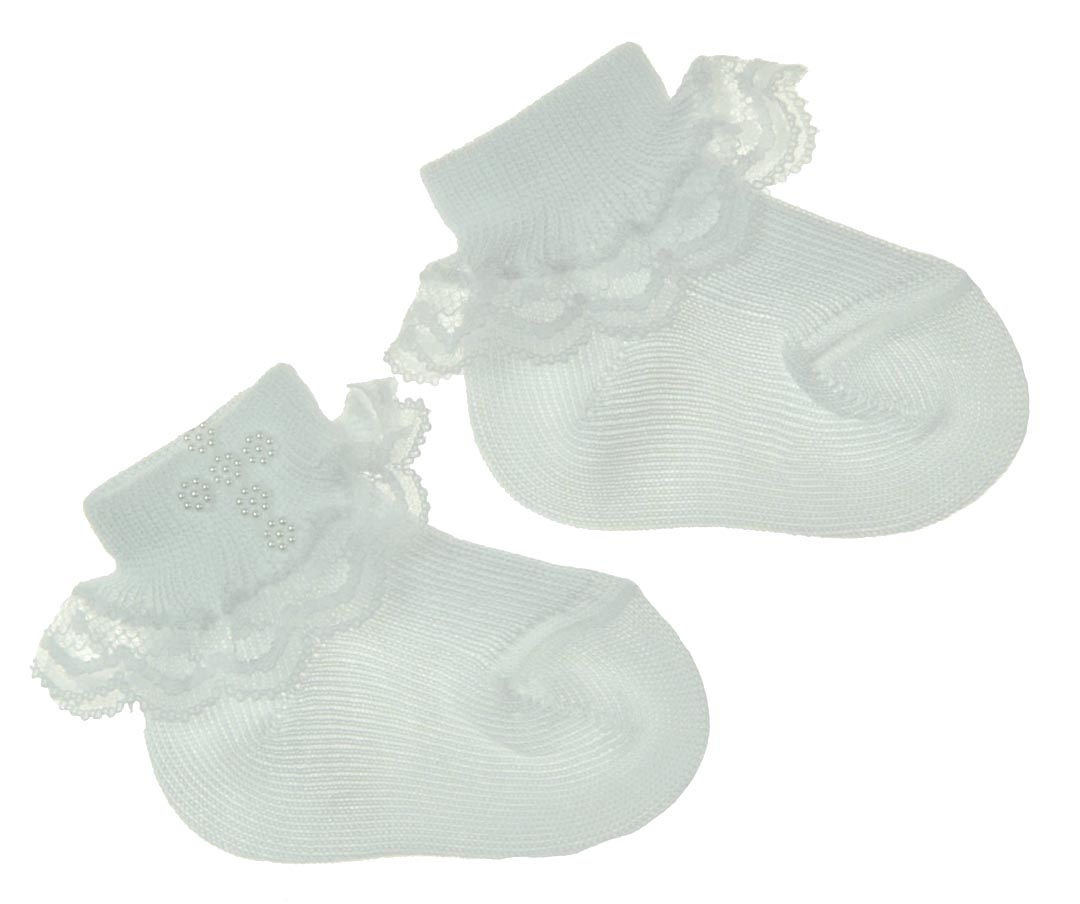 NEW Carlino White Christening and First Communion Socks with Lace Trim