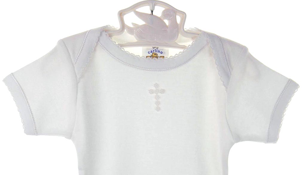 Carlino white cotton bodysuit with pearl cross,white cotton creeper