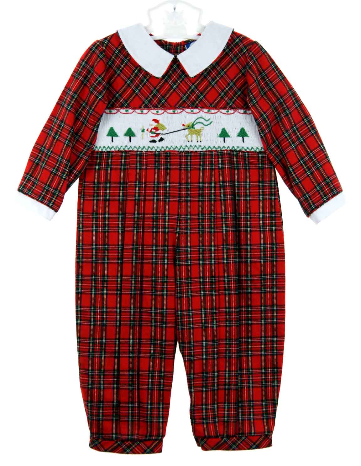 Carriage Boutiques red plaid smocked Christmas romper,red plaid smocked
