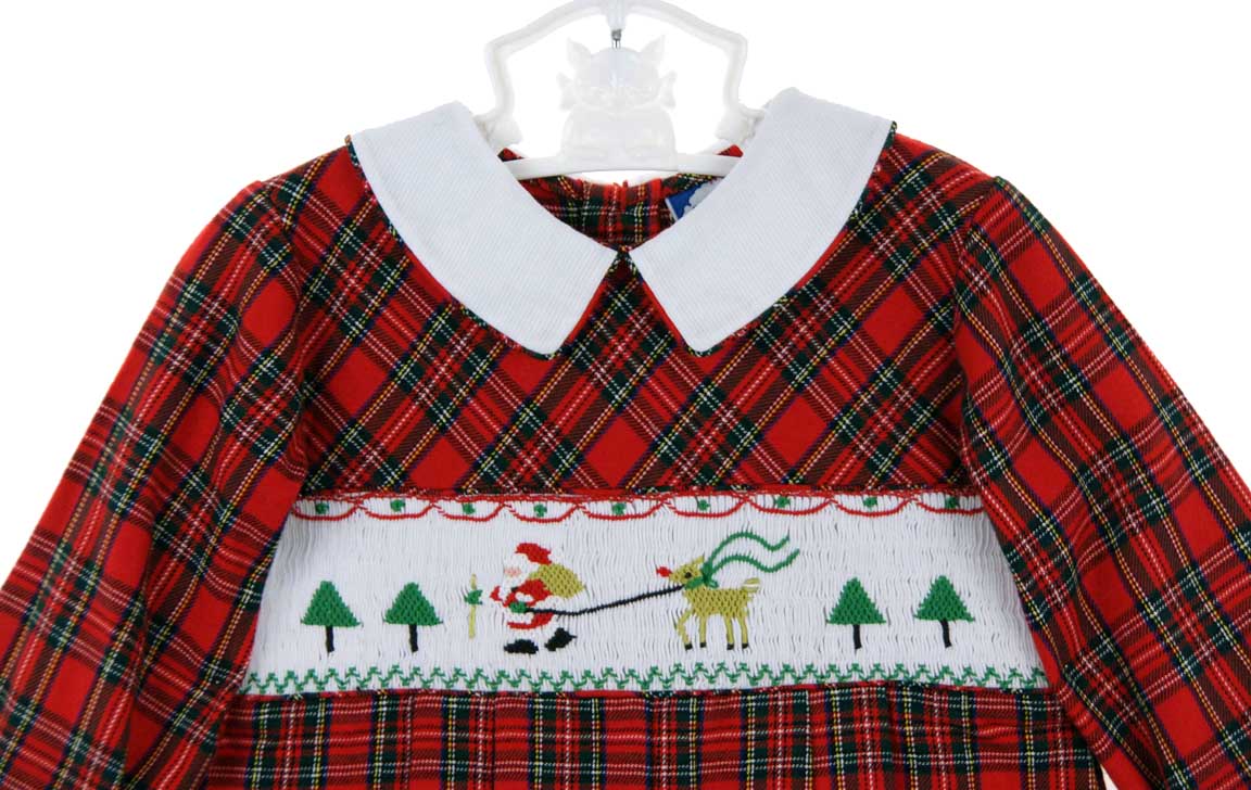 Carriage Boutiques red plaid smocked Christmas romper,red plaid smocked