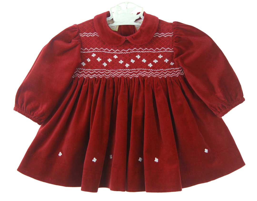 My First Christmas Baby Girl Outfit - Santa Claus Velvet Smocked Romper Dress With Headband