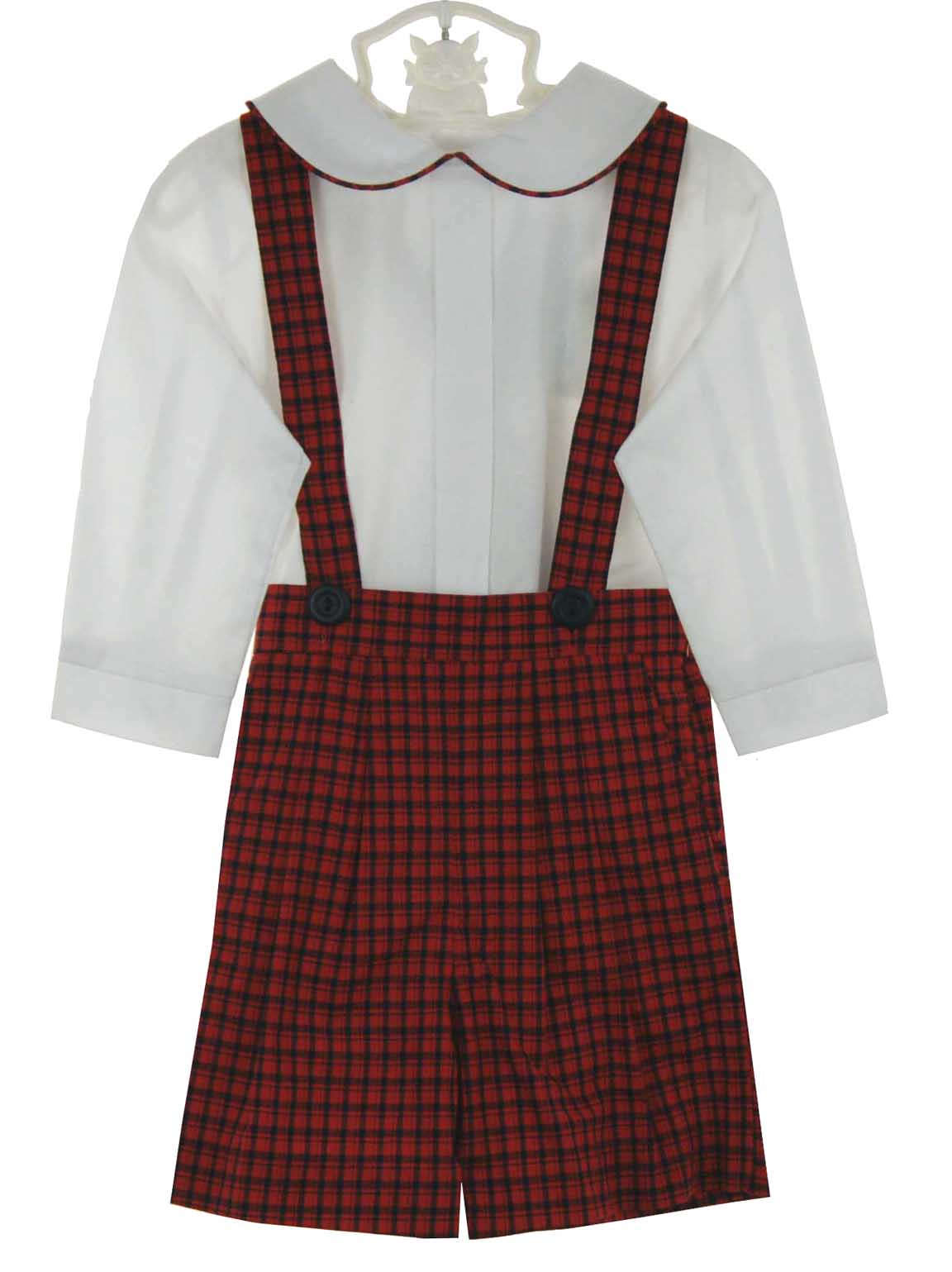 Petit Bebe Baby / Toddler Boys Red Holiday Plaid Shortall main image 0