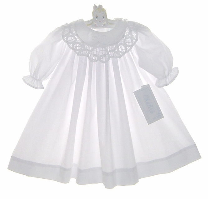NEW Chabre White Batiste Dress with Battenberg Collar and Long Sleeves,white  baptism dress for girls,white dedication dress for girls,girls first  communion dress with long sleeves,white modest church dress for girls,white  long sleeved