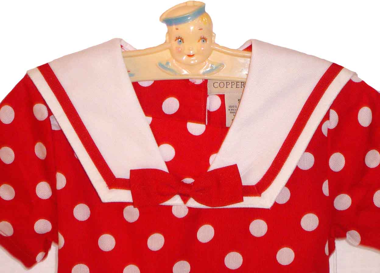 Shirley Temple sailor dress, red polka dotted sailor dress,red dotted