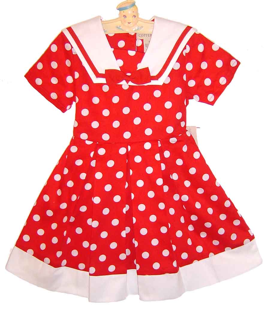 Shirley Temple sailor dress, red polka dotted sailor dress,red dotted
