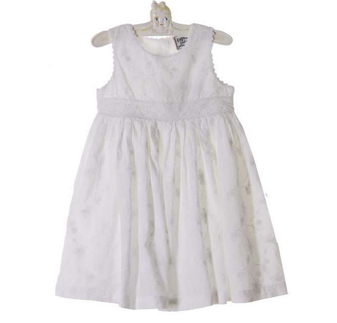 NEW Cotton Kids White Embroidered Eyelet Dress with Crocheted Lace Trim