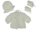 <img src="https://p11.secure.hostingprod.com/@grammies-attic.com/ssl/images/blue-sold-1.gif"> NEW Custom Crocheted White Sweater, Hat, and Booties Set with White Ribbon Trim