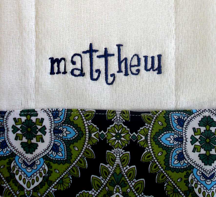 NEW Custom Monogrammed Baby Burp Cloth with Cambridge Blue Fabric Trim