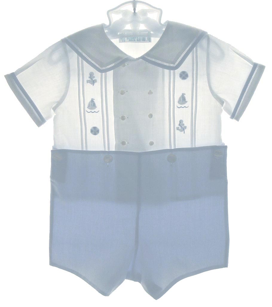 Feltman Brothers Infant Boys 23908 White Bubble Outfit with Blue Trim main image 1