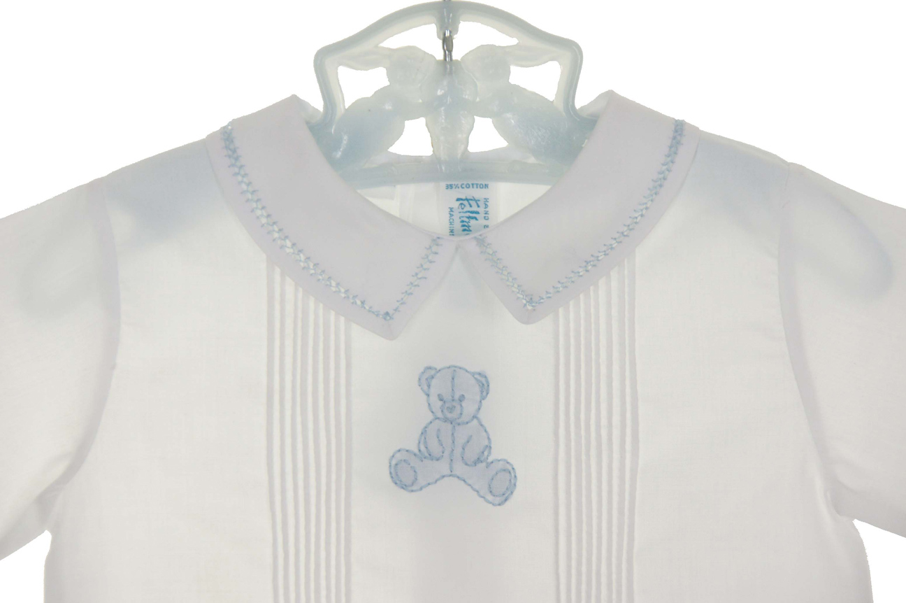Feltman Brothers Baby Boys Light Blue Embroidery Train Shortall with Shirt