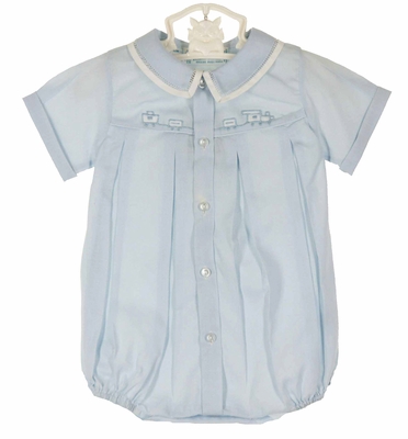 Feltman Brothers Preemie Baby Boys Blue Gown with Hat - Shadow Stitch Train main image 1