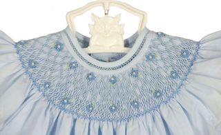 Feltman Brothers Baby / Toddler Girls Scalloped Pearl Smocked Dress - Blue