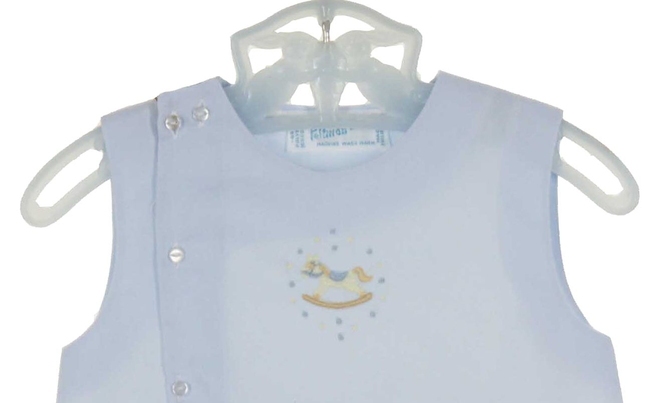 Feltman Brothers blue diaper set with embroidered rocking horse