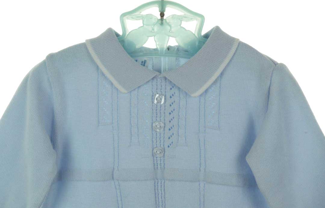 Feltman Brothers knit romper,Feltman baby boy outfit,Feltman baby blue romper,Feltman knit